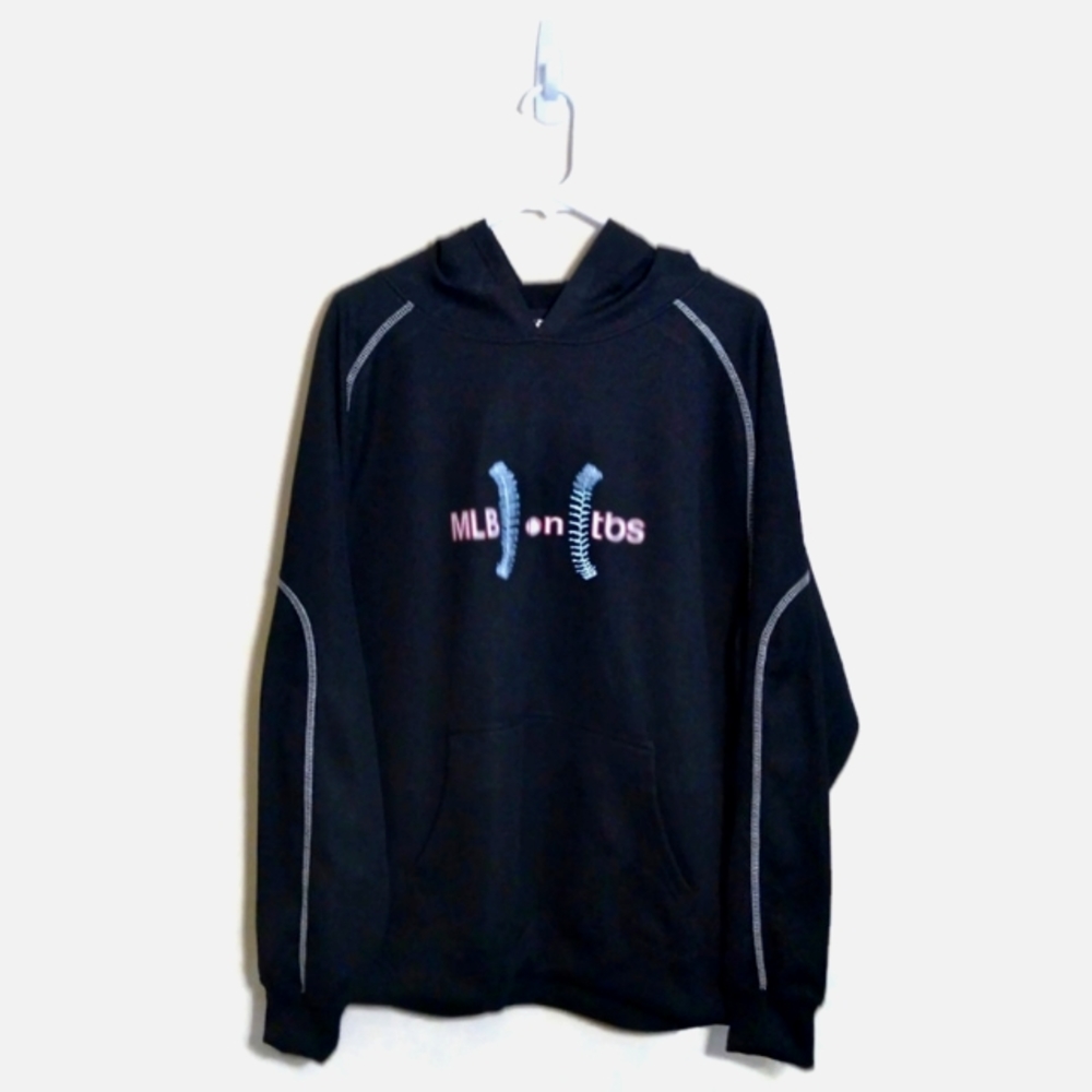 J America MLB Baseball On TBS Spell Out Logo Hooded Pullover Sweatshirt Large